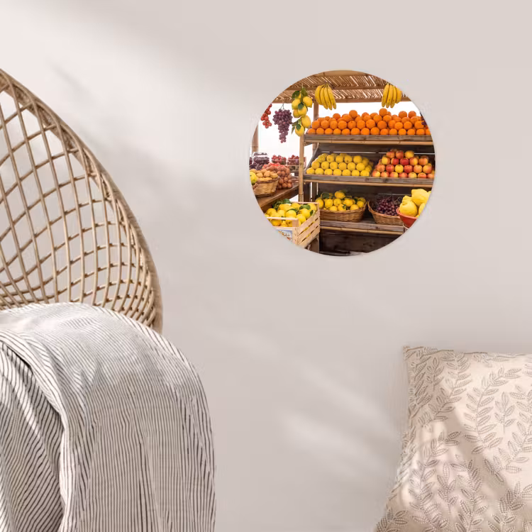 Wallpaper Circle - Market Stall - Fruit - Fresh - Marktkraam - Fruit - Vers Wandcirkel behangsticker klein