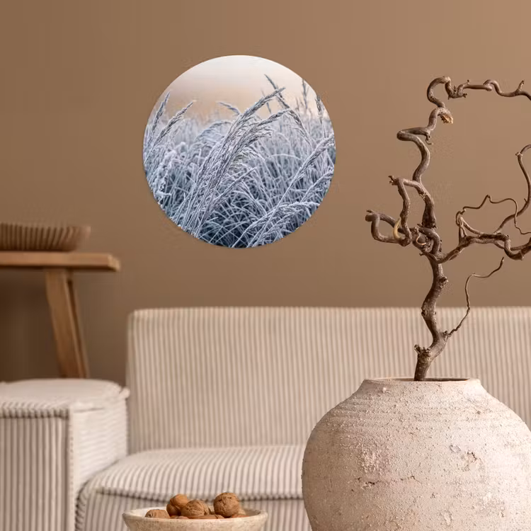 Rijp - Gras - Kristallen - Winter - Minimalistisch Wandcirkel behangsticker klein -sfeer1