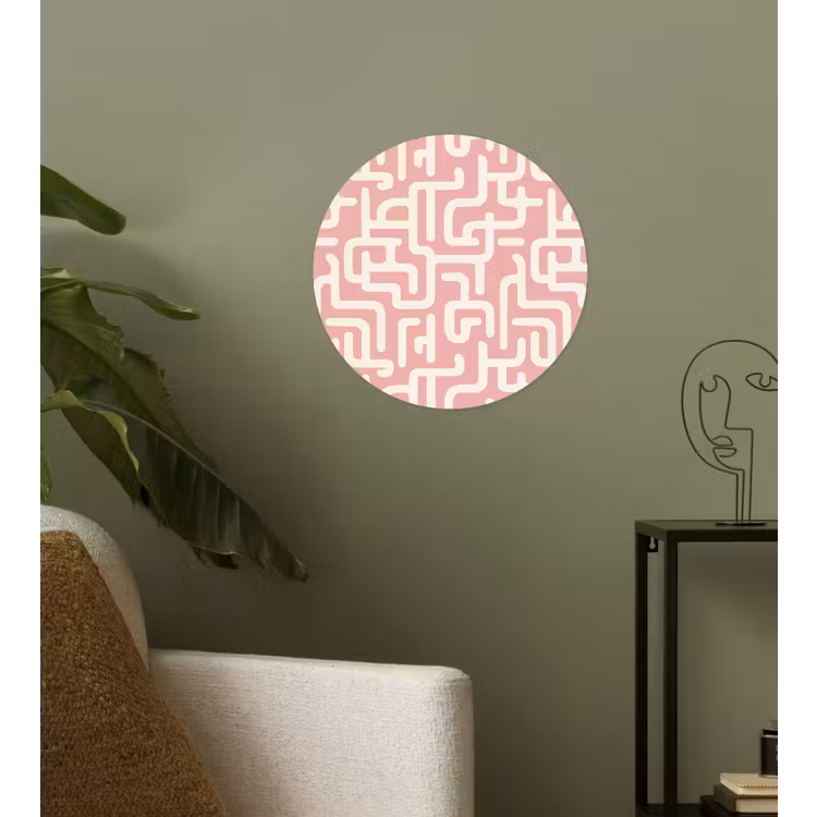 Doolhofpatroon - Roze - Wit - Abstract Wandcirkel behangsticker klein 186 -sfeer2