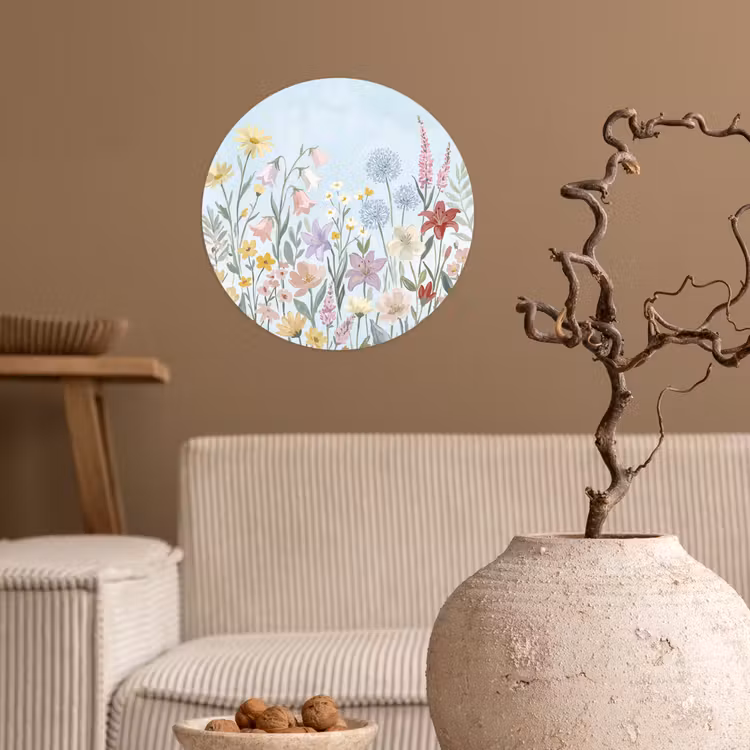Weidebloemen - Illustratie - Kleurrijk Wandcirkel behangsticker klein -sfeer1
