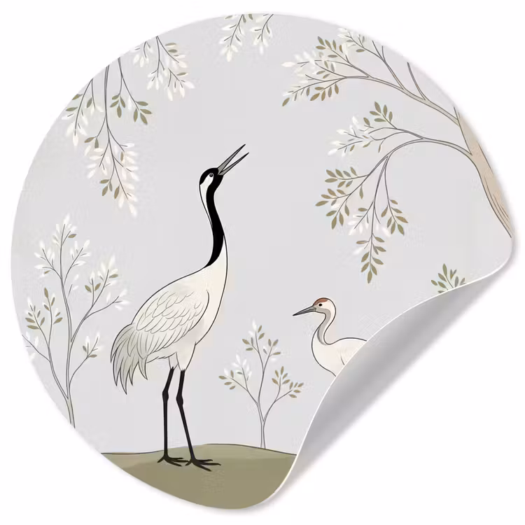 Minimalistisch - Kraanvogels - Blauw Wandcirkel behangsticker klein -3d
