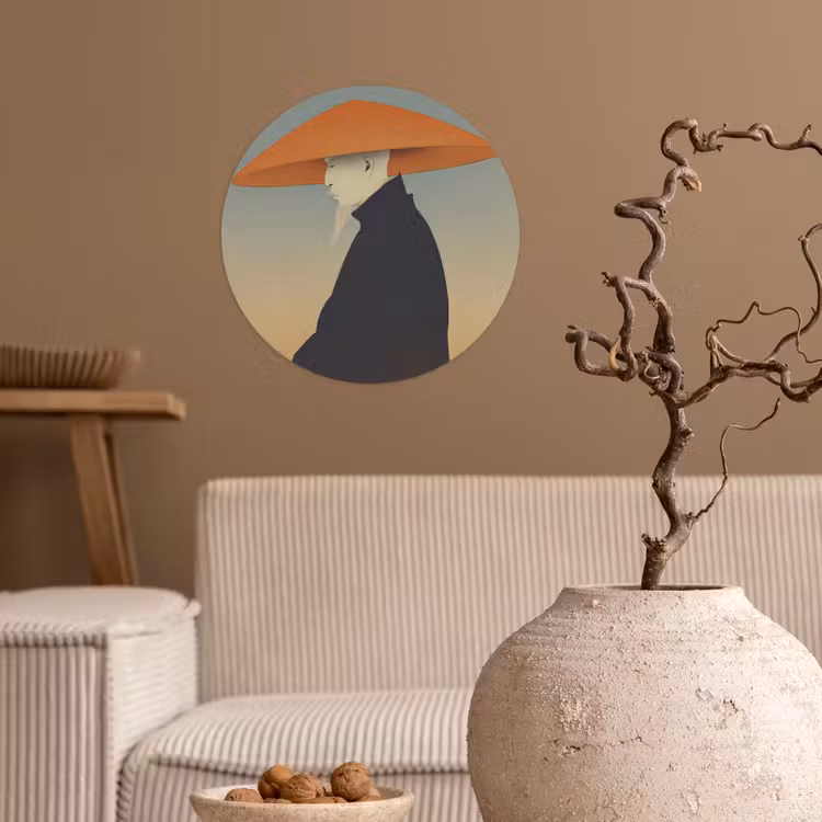 Minimalistisch - Silhouet - Oranje Wandcirkel behangsticker klein -sfeer1