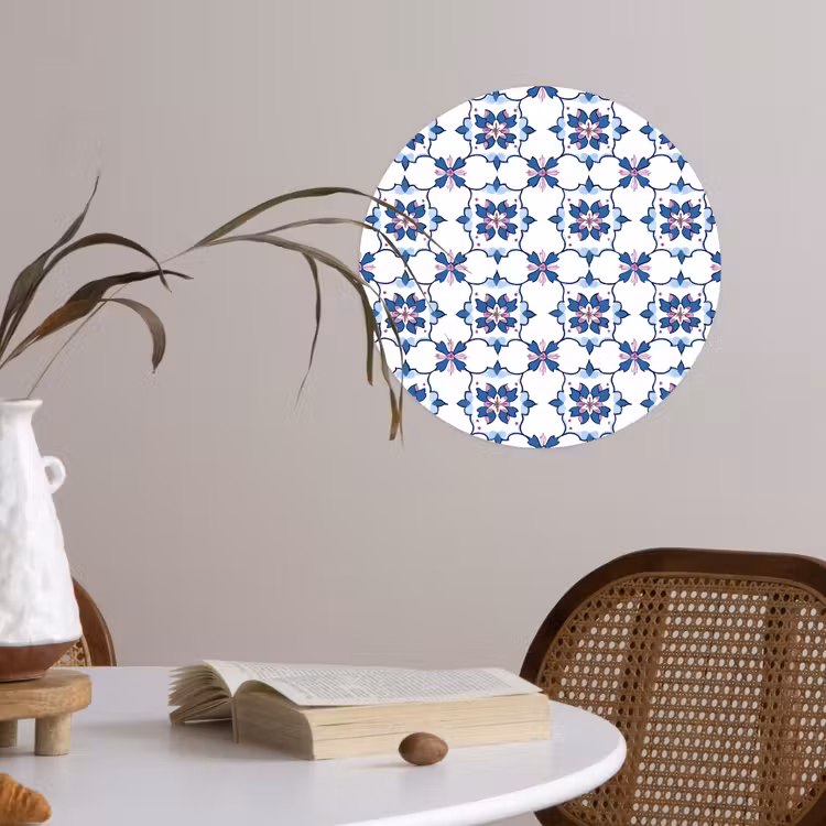Modern - Patroon - Blauw - Roze Wandcirkel behangsticker klein 186 -sfeer3
