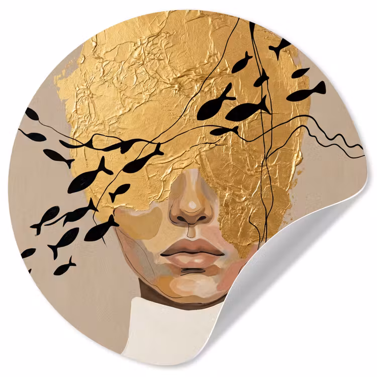 Modern - Vrouw - Goud Wandcirkel behangsticker klein -3d