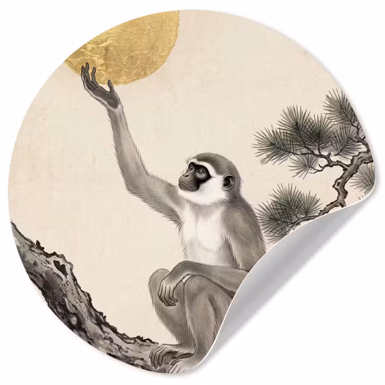 Aap - Maan - Goud Wandcirkel behangsticker klein -3d