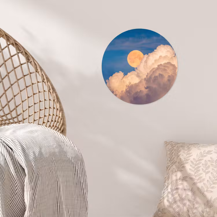 Maan - Wolken - Natuur - Oranje Wandcirkel behangsticker klein -sfeer4