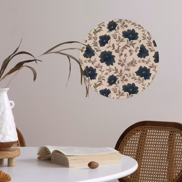 Motief - Bloemen - Zwart - Beige Wandcirkel behangsticker klein 186 -sfeer3