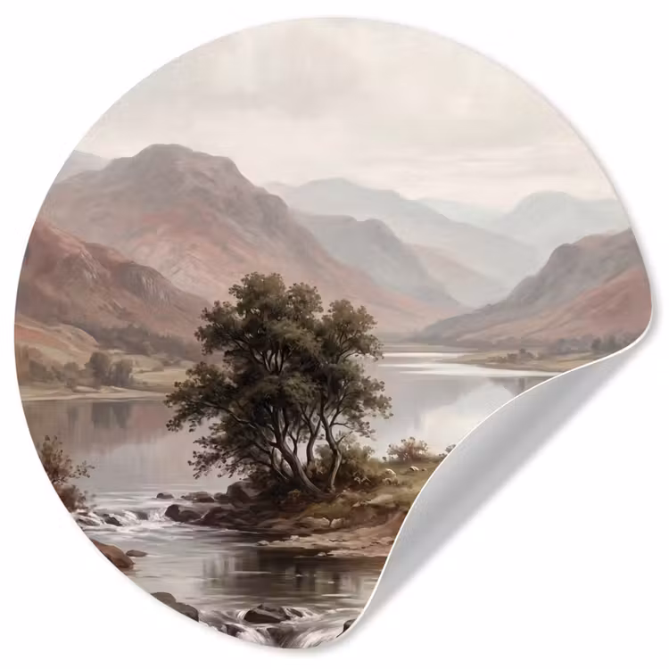 Berglandschap - Meer - Bergen - Vallei - Klassiek Wandcirkel behangsticker klein -3d