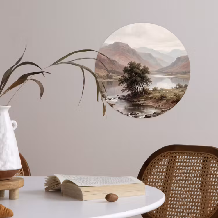 Berglandschap - Meer - Bergen - Vallei - Klassiek Wandcirkel behangsticker klein -sfeer3