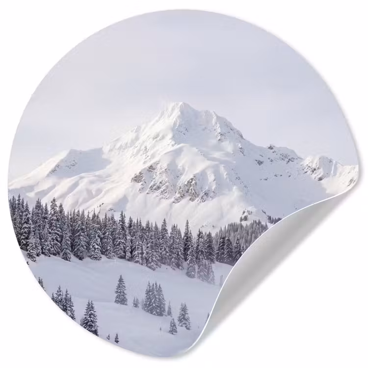 Berg - Sneeuw - Winter - Natuur - Wit Wandcirkel behangsticker klein -3d