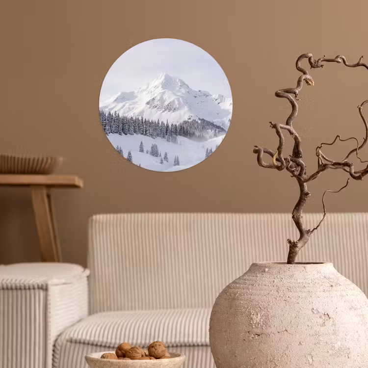 Berg - Sneeuw - Winter - Natuur - Wit Wandcirkel behangsticker klein -sfeer1
