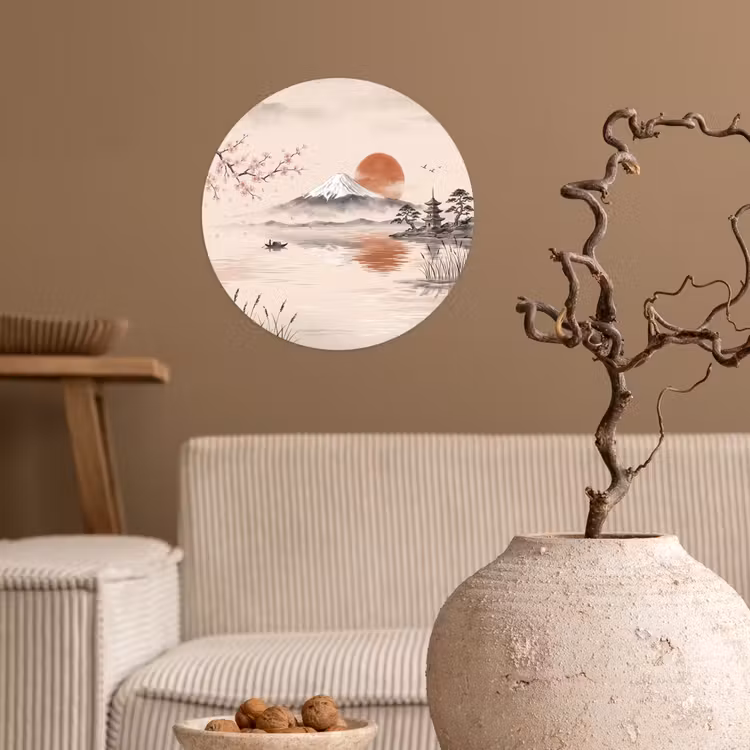 Bergtop - Meer - Bloesem Wandcirkel behangsticker klein -sfeer1