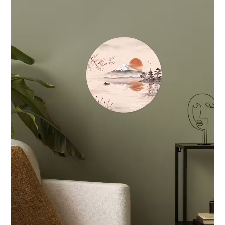 Bergtop - Meer - Bloesem Wandcirkel behangsticker klein -sfeer2