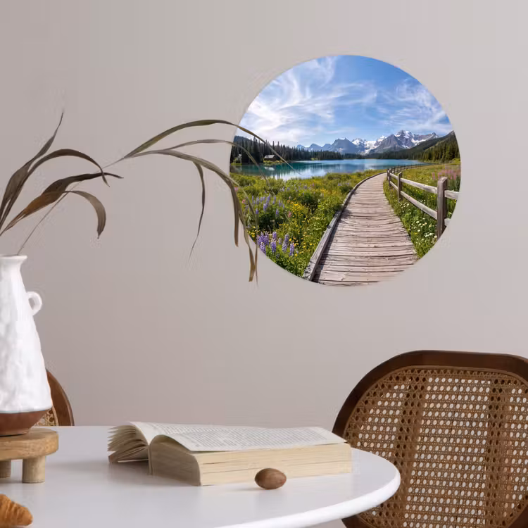 Bergen - Meer - Landschap - Blauw Wandcirkel behangsticker klein -sfeer3