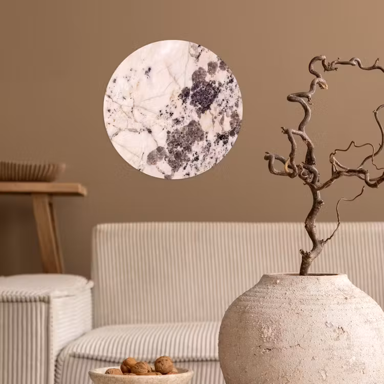 Natuursteen - Patroon - Abstract - Beige - Grijs Wandcirkel behangsticker klein -sfeer1