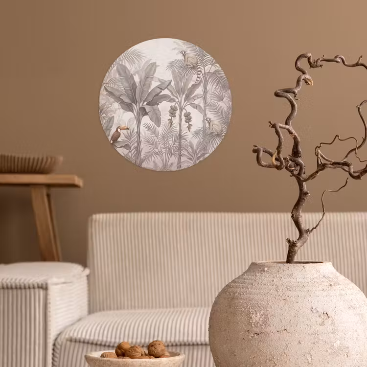 Natuur - Jungle - Ringstaartmaki - Bruin Wandcirkel behangsticker klein -sfeer1