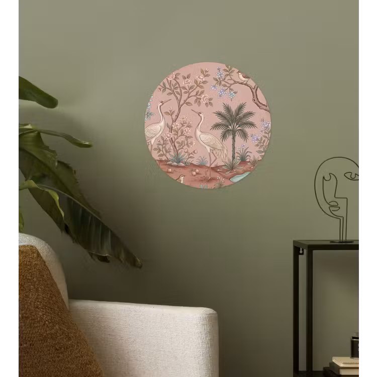 Nostalgisch - Reigers - Roze Wandcirkel behangsticker klein -sfeer2
