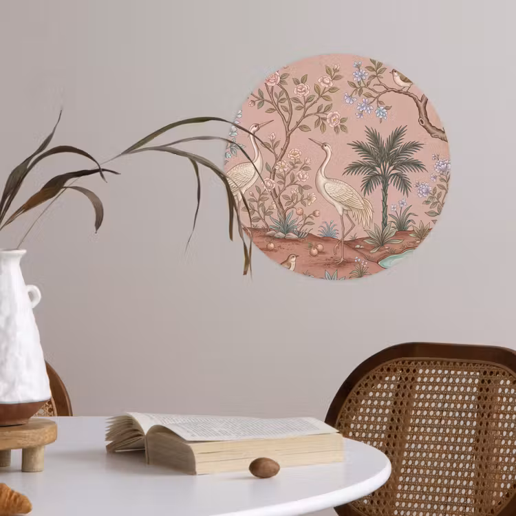 Nostalgisch - Reigers - Roze Wandcirkel behangsticker klein -sfeer3