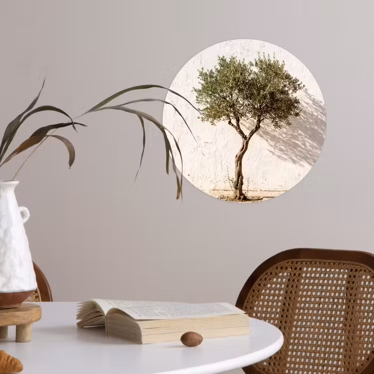 Wallpaper Circle - Olive Tree - Wall - White - Olijfboom - muur - wit Wandcirkel behangsticker klein