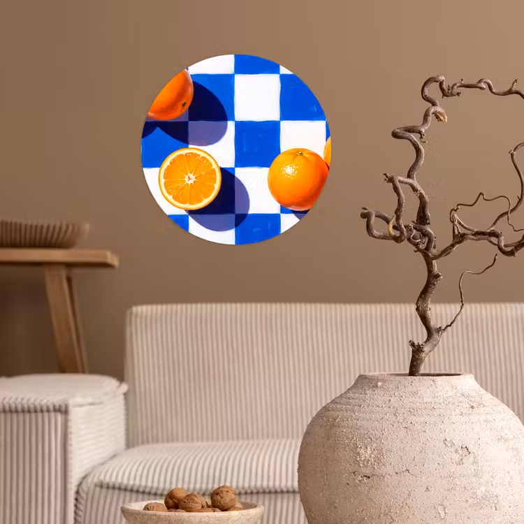 Wallpaper Circle - Orange - Checkered - Food - Sinaasappel - Geruit - Eten Wandcirkel behangsticker klein
