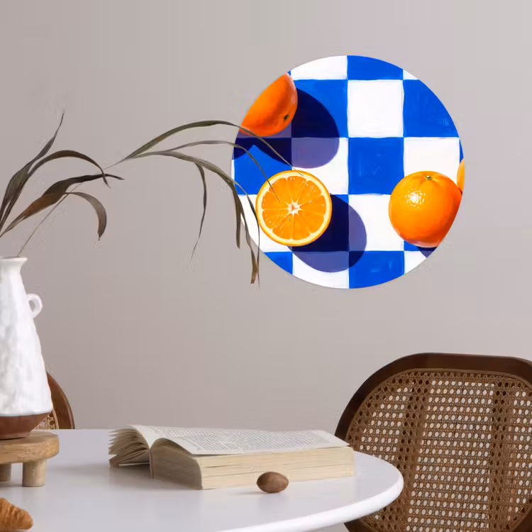 Wallpaper Circle - Orange - Checkered - Food - Sinaasappel - Geruit - Eten Wandcirkel behangsticker klein