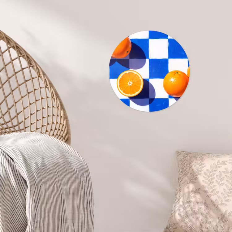 Wallpaper Circle - Orange - Checkered - Food - Sinaasappel - Geruit - Eten Wandcirkel behangsticker klein
