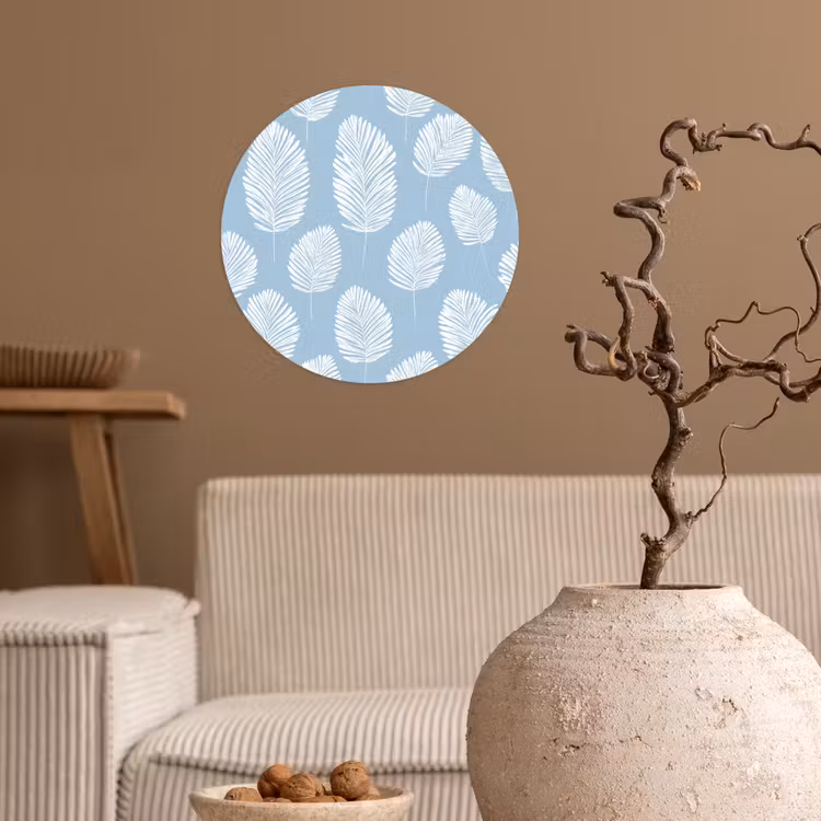 Palmbladeren - Naadloos - Patroon - Pastelblauw Wandcirkel behangsticker klein 186 -sfeer1