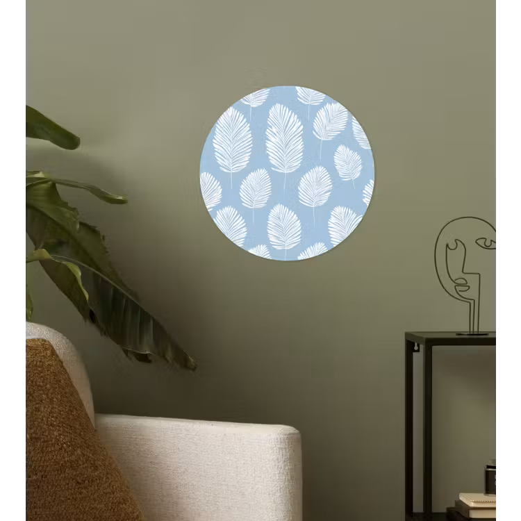 Palmbladeren - Naadloos - Patroon - Pastelblauw Wandcirkel behangsticker klein 186 -sfeer2