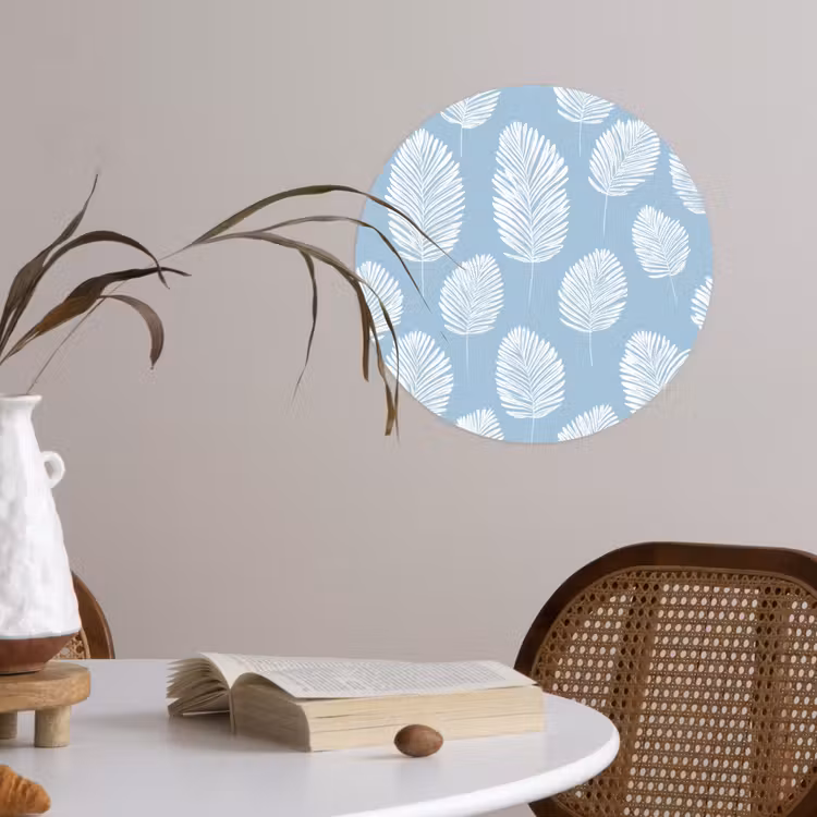 Palmbladeren - Naadloos - Patroon - Pastelblauw Wandcirkel behangsticker klein 186 -sfeer3