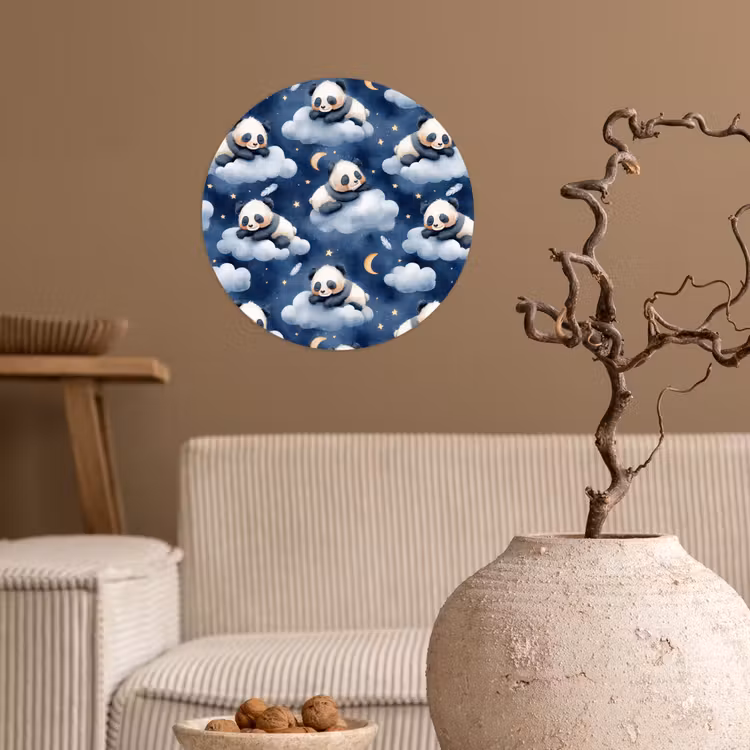 Panda's - Slapen - Blauw Wandcirkel behangsticker klein 186 -sfeer1