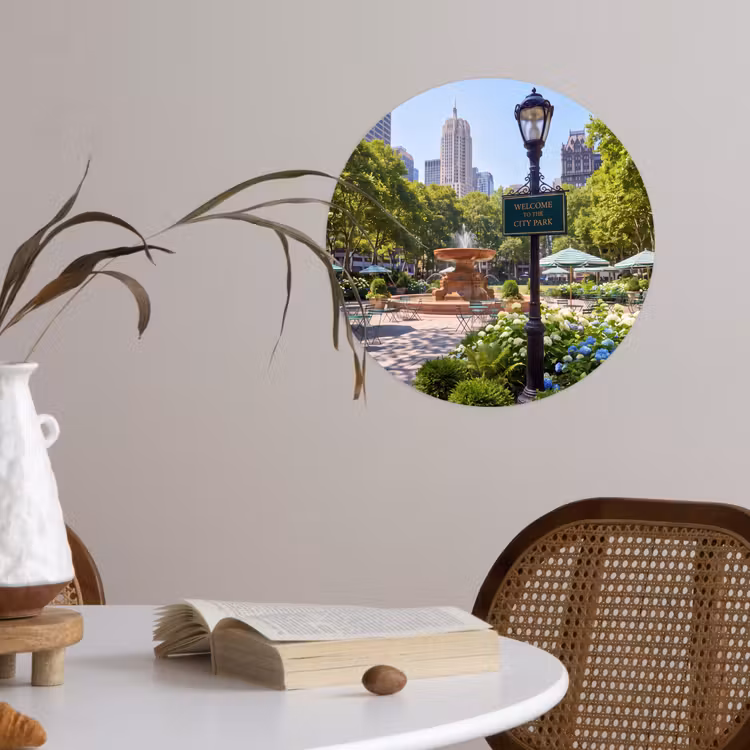 Park - Fontein - Stad - Natuur Wandcirkel behangsticker klein -sfeer3