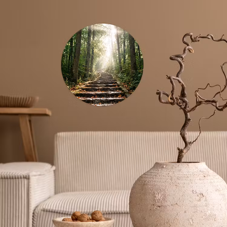 Stenen - Trap - Bos - Natuur Wandcirkel behangsticker klein -sfeer1