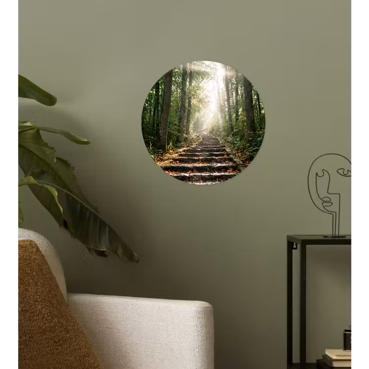 Stenen - Trap - Bos - Natuur Wandcirkel behangsticker klein -sfeer2