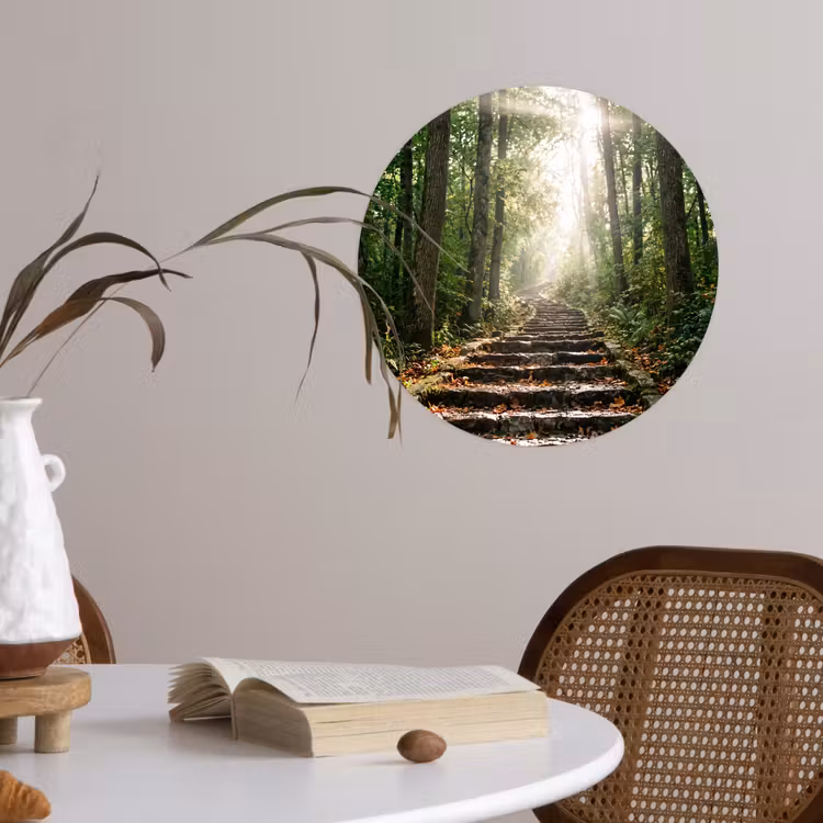 Stenen - Trap - Bos - Natuur Wandcirkel behangsticker klein -sfeer3