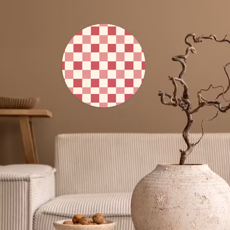 Patroon - Schaak - Roze Wandcirkel behangsticker klein 186 -sfeer1