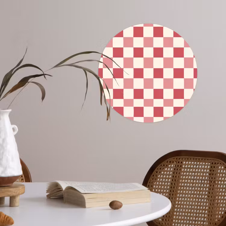 Patroon - Schaak - Roze Wandcirkel behangsticker klein 186 -sfeer3