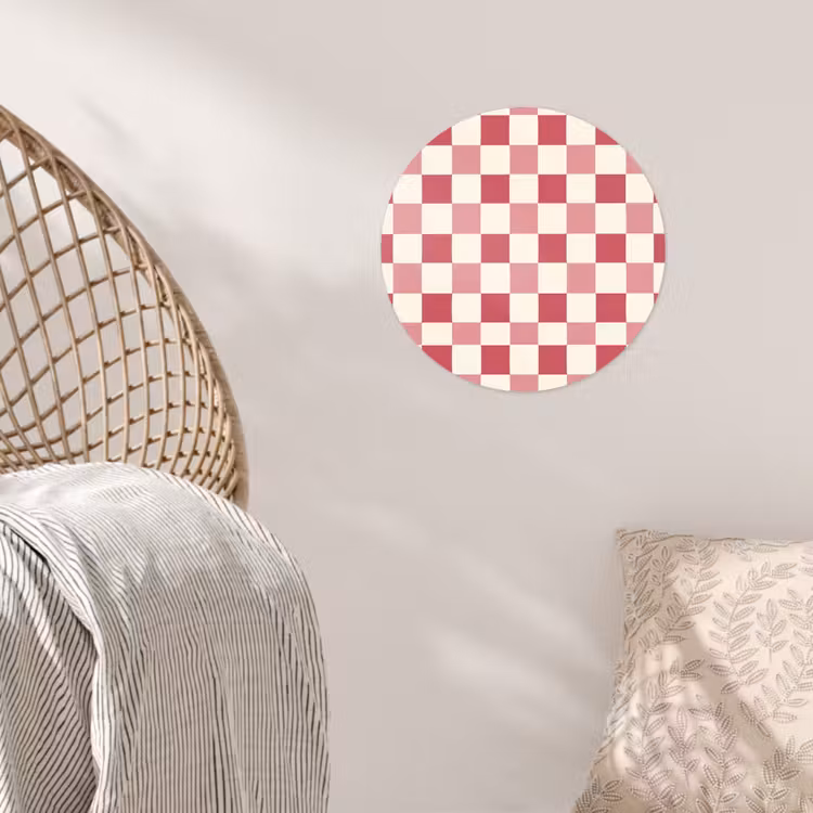 Patroon - Schaak - Roze Wandcirkel behangsticker klein 186 -sfeer4