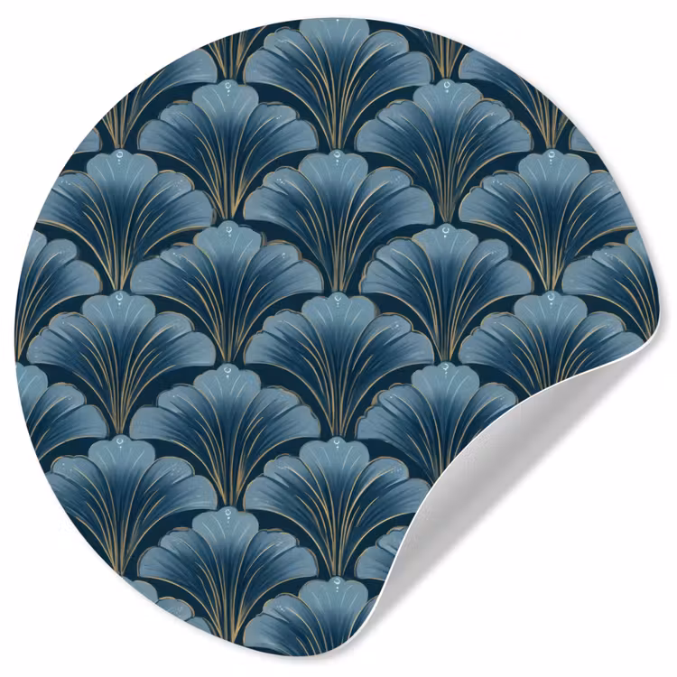 Patroon - Ginkgoblad - Blauw Wandcirkel behangsticker klein 186 -3d