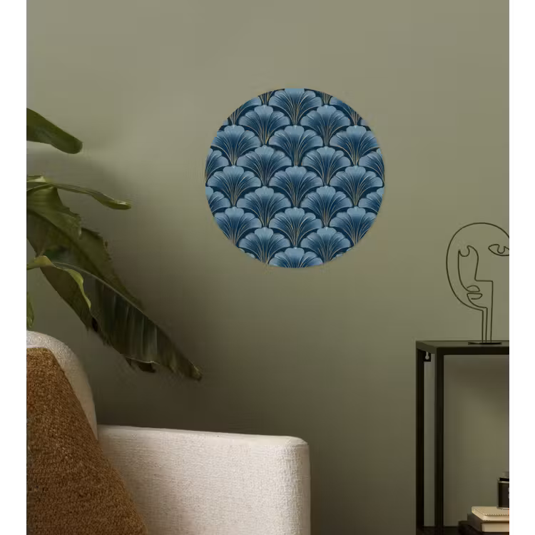 Patroon - Ginkgoblad - Blauw Wandcirkel behangsticker klein 186 -sfeer2