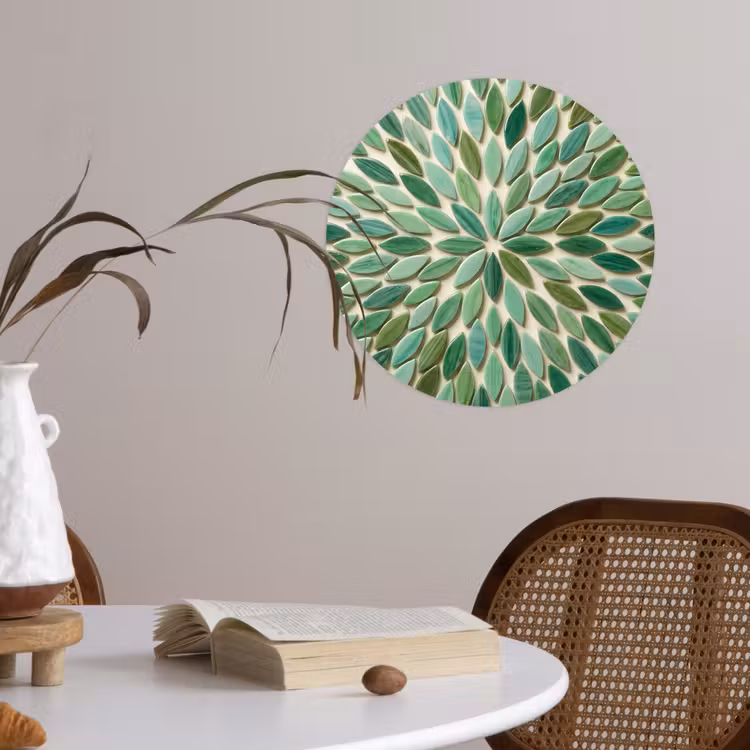 Patroon - Blad - Groen - Abstract Wandcirkel behangsticker klein -sfeer3