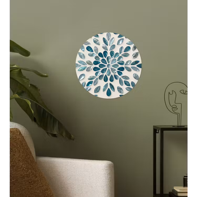 Patroon - Bladeren - Abstract - Modern - Turquoise Wandcirkel behangsticker klein -sfeer2