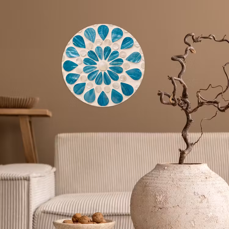 Patroon - Mozaïek - Schelpen - Abstract - Turquoise Wandcirkel behangsticker klein -sfeer1