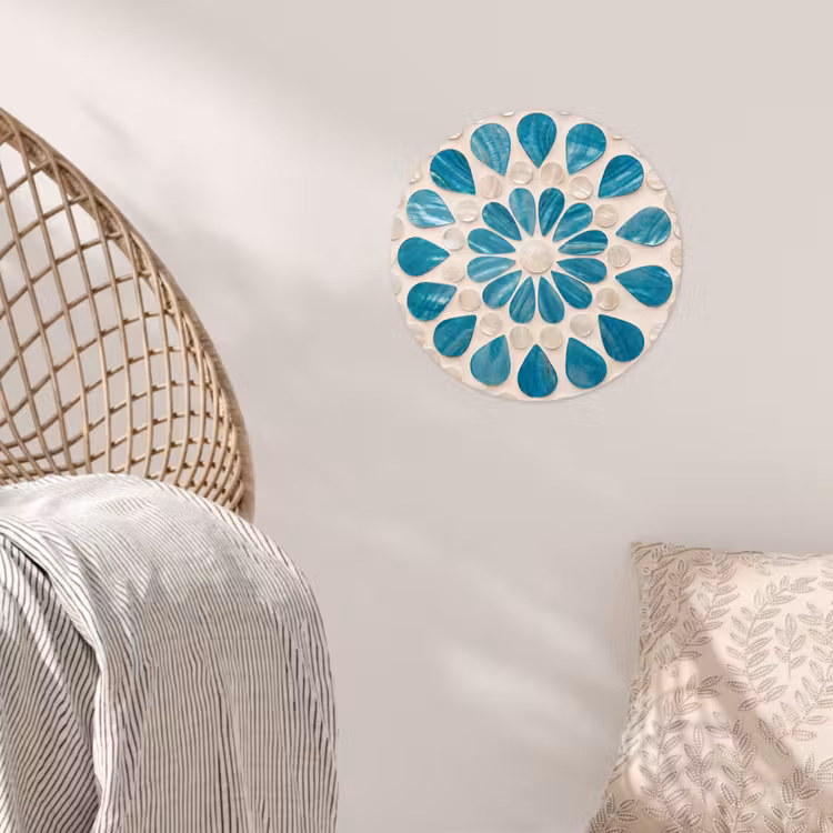 Patroon - Mozaïek - Schelpen - Abstract - Turquoise Wandcirkel behangsticker klein -sfeer4