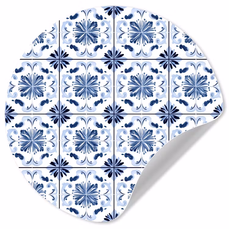 Patroon - Tegel - Blauw Wandcirkel behangsticker klein 186 -3d
