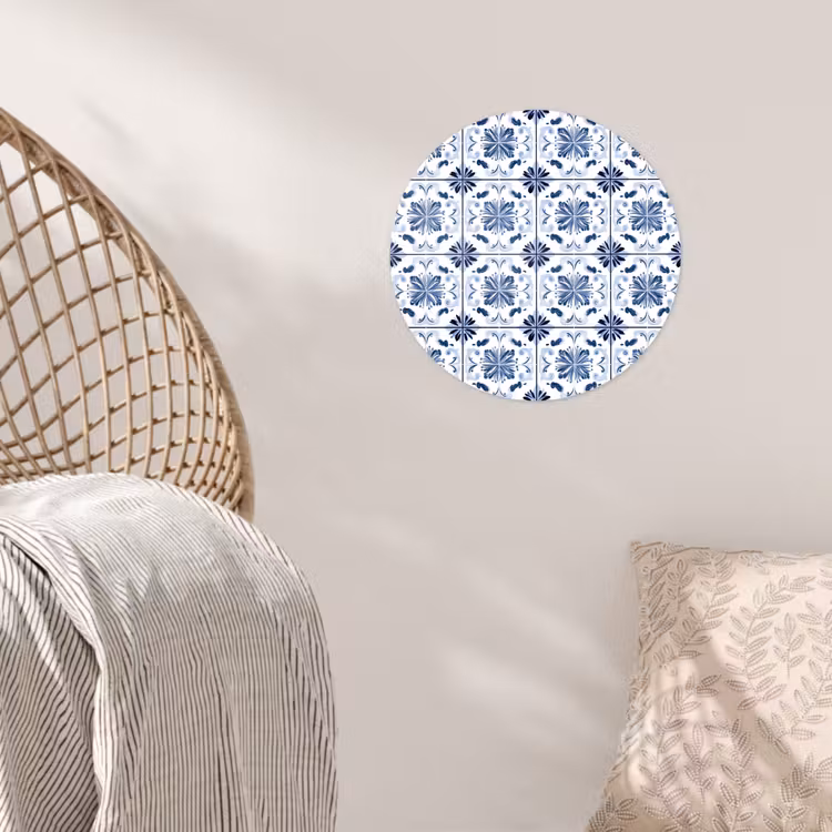 Patroon - Tegel - Blauw Wandcirkel behangsticker klein 186 -sfeer4