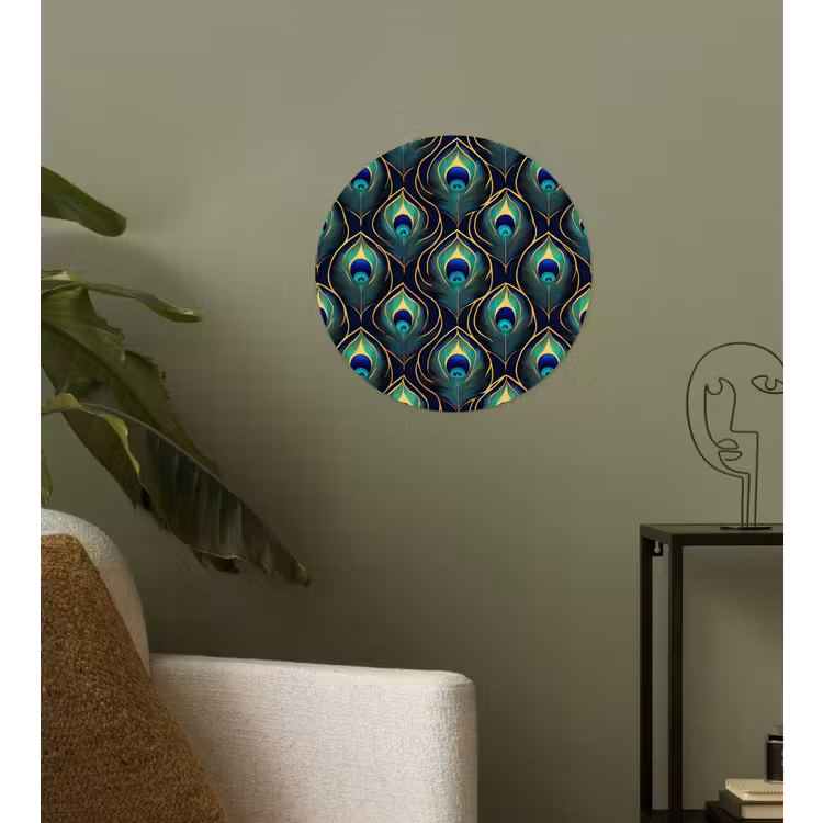 Pauw - Veren - Groen Wandcirkel behangsticker klein 186 -sfeer2