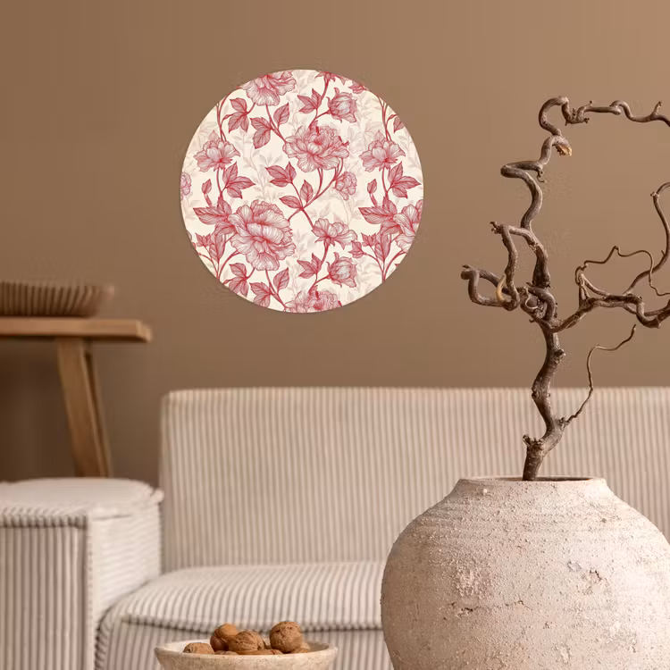 Pioenrozen - Modern - Rood Wandcirkel behangsticker klein 186 -sfeer1