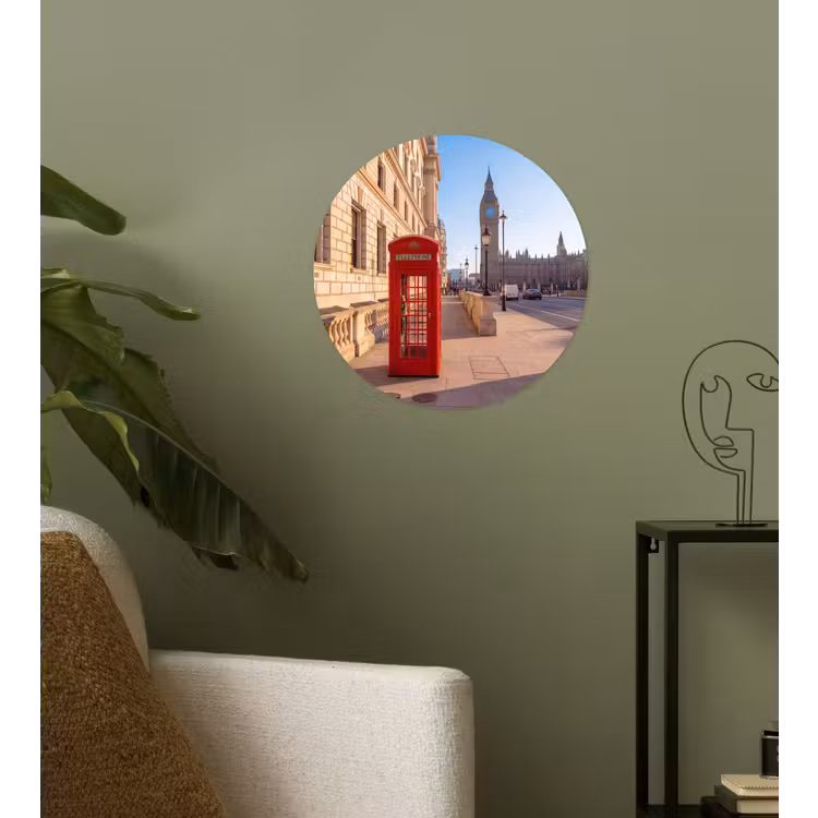 Telefooncel - Rood - Londen - Stad - Architectuur Wandcirkel behangsticker klein -sfeer2