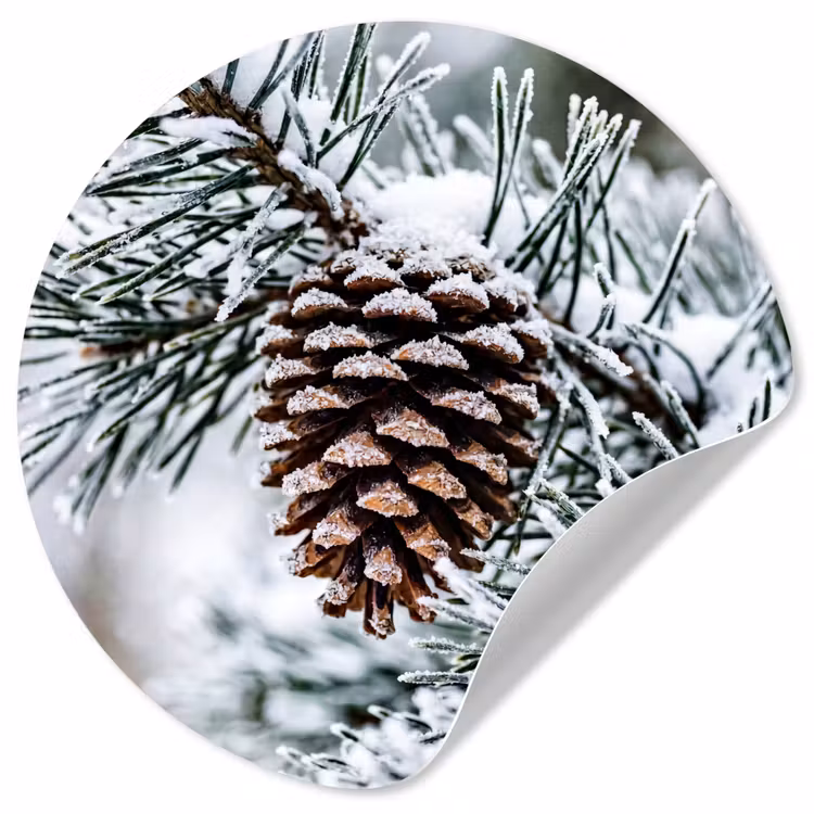 Dennenappel - Tak - Sneeuw - Winter - Sfeervol Wandcirkel behangsticker klein -3d