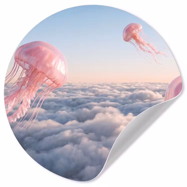 Wallpaper Circle - Pink Animal - Clouds - Roze dier - Wolken Wandcirkel behangsticker klein